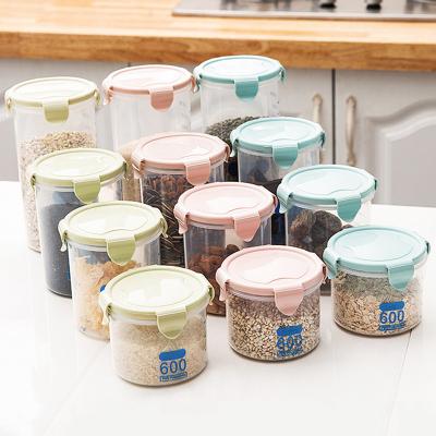 China Hot Sale 600/800/1000/1500ml Sustainable Food Storage Container Box Cans Jars Household Organizer Kitchen Grains Sealed Plastic Bottle Set for sale