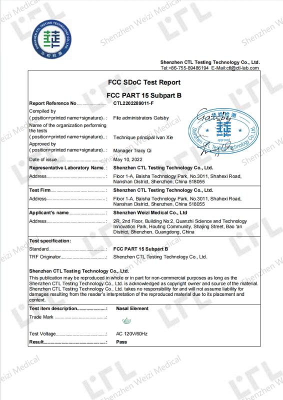 Negative Hydrogen Oxygen Ion Generator-FCC SDoC Certification - Shenzhen Weizi Medical Co., Ltd.