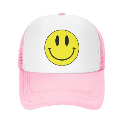 China Fashion Breathable Art Smiley Face Trucker Hats Womens Adjustable Foam Mesh Baseball Cap For Men Women for sale