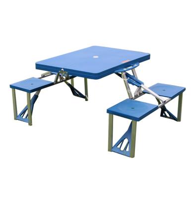 China Foldable PP Camping Picnic Table with Seats and Umbrella Hole, 4-person Fold Up Travel Picnic Table Camp Furniture for sale