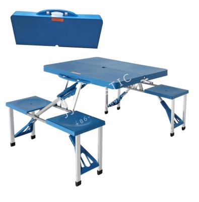 China Portable Picnic Easy Carry Foldable Table With Chairs And Umbrella Hole 4 Person Fold Up Travel Table for sale