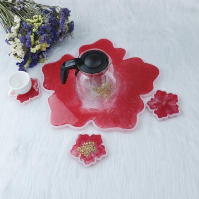 China Viable DIY Silicone Resin Molds Flower Form Epoxy Resin Casting Ingot Molds For Table Wine Tray Mold for sale