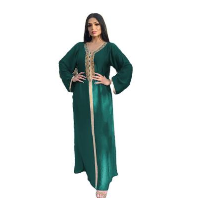 China Polyester Middle Eastern Women's Abaya and Prayer Clothing for Muslim Women Bead Diamond Long Sleeve Dress for sale