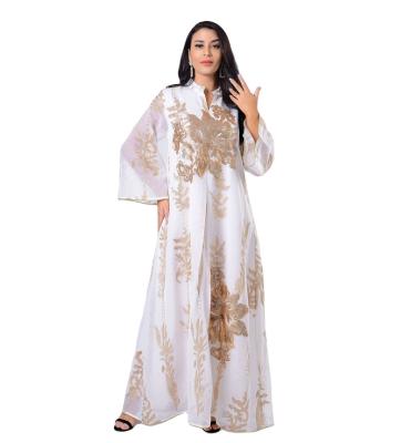 China 2021 New Luxury Plus Size Muslim Dress With Gold Gauze Plain Abaya Beaded Embroidery for sale