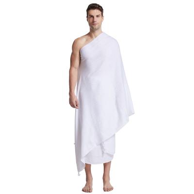 China Polyester 2021Muslim Men Arabic Ihram Hajj Muslim Clothes 2 Pieces Towel Ihram Hajj Towel For Hajj Umrah Ihram for sale