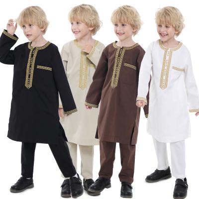 China 2022 polyester Thobe muslim stand collar muslim boy robe muslim boy Dubai Thobe kids jubba thobe qamis daffah el haramain for sale