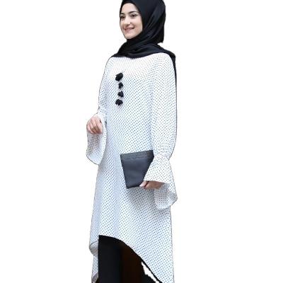 China Latest Breathable Women Top Muslim Robes Hijab Designs Polka Dot Diamond Oriental Casual Dresses Ethnic Blouses Dress Tops for sale