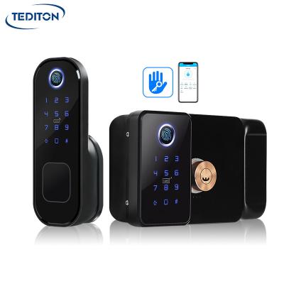 China Tediton 2022 New Model Aluminum Alloy Waterproof Electric Rim Lock TTlock Fingerprint Double Sided Door Lock for sale