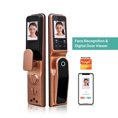 China Aluminum Alloy Tediton Tuya APP Face Recognition 3D Camera Face Recognition Screen Fingerprint Smart Electronic Door Lock for sale