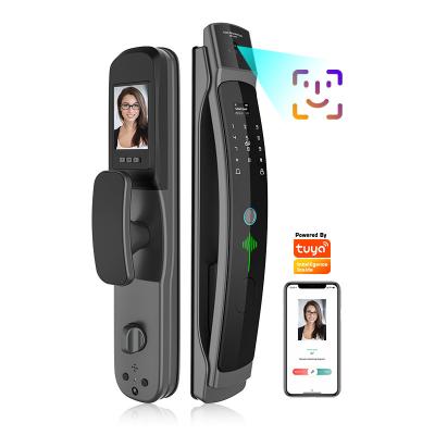 China Aluminum Alloy Tediton OEM/ODM Face Recognition Wifi Code Security Fingerprint Tuya Camera Smart Door Lock For Home for sale