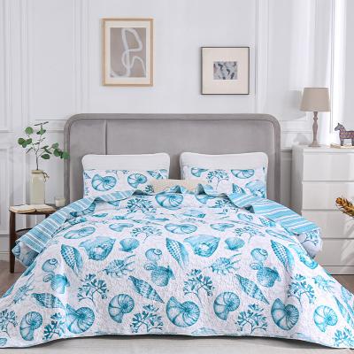 China Air-conditioned quilt fresh air-conditioned quilt three-piece printed conch small pure light blue pastoral style bedspread cotton quilt summer quilt air permeable for sale