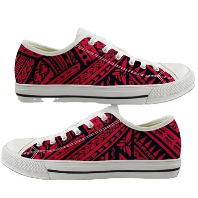 China Wholesale Customization Fashion Trend Women's Flat Bottom Canvas Shoes Polynesian Traditional Tribal Print Sneakers Lace Up Low Top Fashion for sale