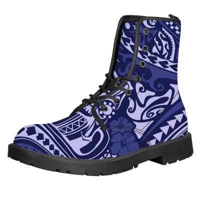 China Wholesale Women's Long Round Toe Blue And White Pattern Round Toe Winter Winter Lace Up Boots Western Style Custom Made In China for sale