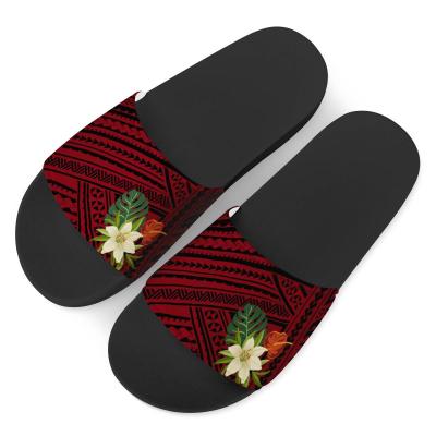 China Red unisex open-toed Eva Hibiscus pattern slippers fashion trend Polynesian women's slippers beach shoes and pool shoes wholesale for sale