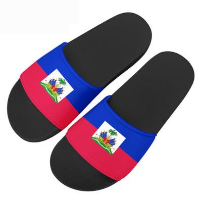 China 2021 Fashion Trend Comfortable Slippers With Haiti Flag Pattern White Slippers Custom Design Logo Beach Outdoor Ladies Slippers Wholesale for sale