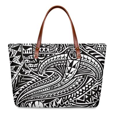 China 2021hot sale fashion large capacity Polynesian traditional tribal style printed fabric ladies wholesale waterproof handbag for sale