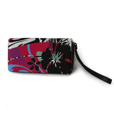 China 2021 Pattern Waterproof Leather Wallet Fiji Polynesia Hibiscus Ladies Zipper Bag Clutch Strap Ladies Summer Hibiscus for sale