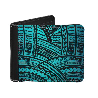 China Wholesale Luxury Design Luxury Polynesian Tribal Samoan Bi-fold Pattern Waterproof Men's Wallet Minimalist Leather Mini Wallet Card Case for sale