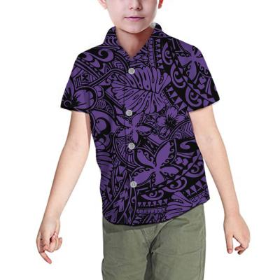 China Breathable Polynesian Style PRINT Hawaiian Purple Shirt For Boys Casual V-Neck Kids T-shirt Sunshine Boy Short Sleeve Shirt for sale