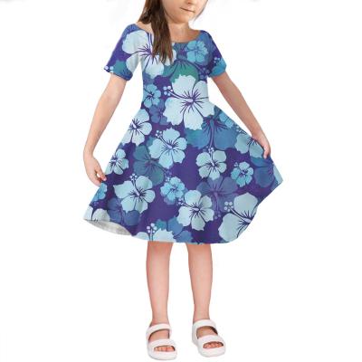 China 2021 Washable Plus Size Summer Children's New Style Hawaiian Hibiscus Blue Children's Clothing Wholesale Custom for sale