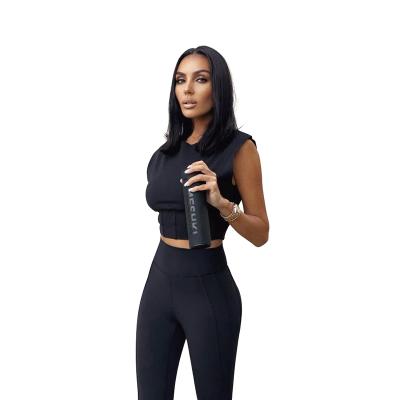 China 2021 new QUICK DRY elastic sports and solid color women's two piece tracksuit leisure 2pc sleeveless suit for sale