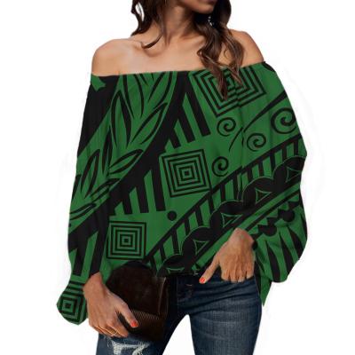 China Wholesale 2021 Tribe Design Off The Shoulder Lantern Sleeve Hawaiian Luxury Green Oversized Chiffon Overflowing Top Anti-pilling Top for sale