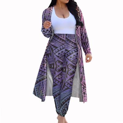 China Fashion Hawaiian Polynesian Purple Women's Long Sleeve Stripe Cardigan And Leggings Plus Size Costume Pattern for sale