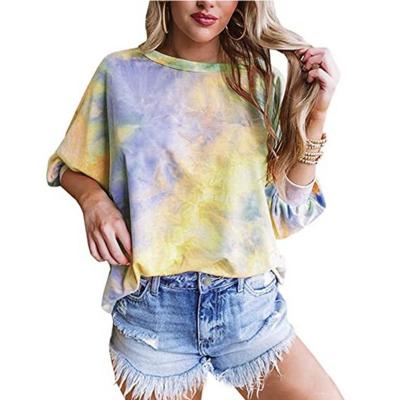 China Anti-wrinkle 2021 summer new women's vitality tie-dye round neck T-shirt loose fit short-sleeved shirt factory outlet for sale