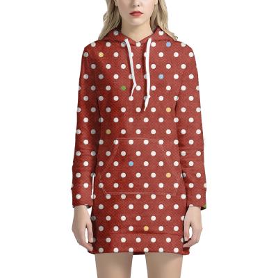 China Anti-wrinkle christmas polka dot hoodie women autumn christmas dress big red dot seamless pattern with pockets women custom wholesale for sale