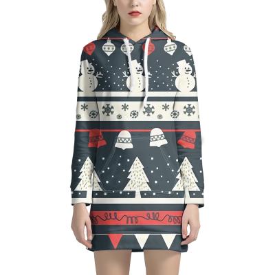 China New Lovely Christmas Snow Tree Anti-wrinkle Bell Element Pattern Oversized Hoodie Skirt Custom Printed Women's Dress for sale