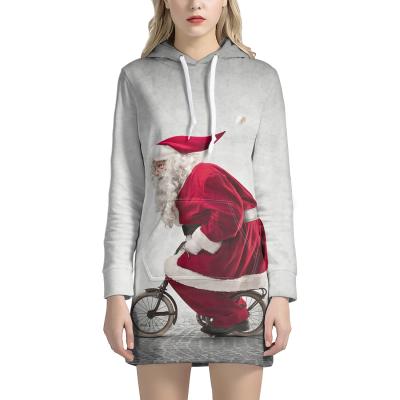 China high quality women Santa Claus Horse Riding Blike Pattern Christmas Fun Winter Streetwear Anti-wrinkle Oversized Hoodie Dress for sale