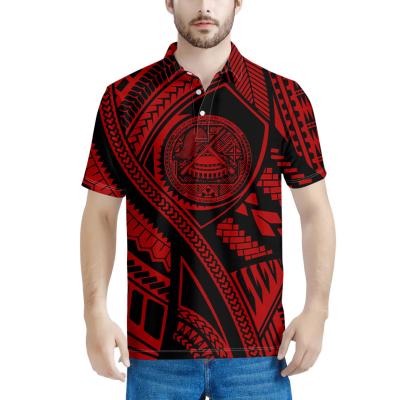 China Anti-Wrinkle Coded Custom Design Mens Clothing Hawaiian Polynesian Samoan Tribal Red T-Shirt Pattern Shirt Wholesale for sale