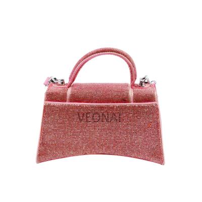 China Lady 231029 Velvet lining and carbon diamond  flip over clamshell small square bag magnetic make up cosmetic handbag for sale