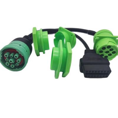 China Universal Cars Green Type - 2 Pin J1939 9 Splitter Y Wire ELD Cable With Rubber Brackets, For Heavy Duty, Fleet Cable for sale