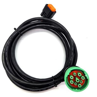 China Multi-car brands 9pin J1939 plug type - green 2 90 degree with 12P cable, ELD cable, GPS tracker truck cable for sale