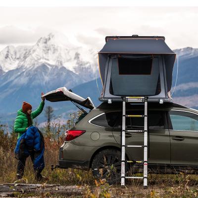 China Semi-automatic Camping Triangle Rooftop Tent Hard Shell 2 Person Extended Suv Type Aluminum for sale