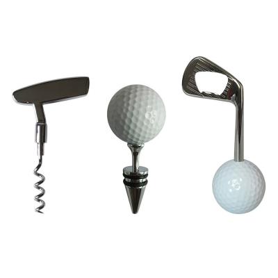 China Wholesale Golf Corkscrew Golf Pen Holder Custom Logo Golf Wine Stopper Gift Set Custom Metal Corkscrew Set for sale