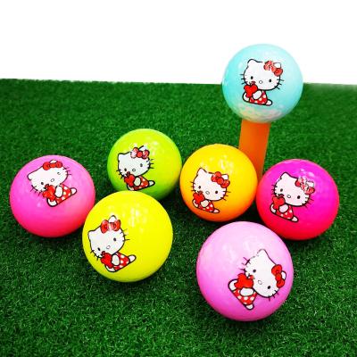 China High Quality Cartoon Golf Ball 2 Layers Color Pattern Golf Balls Kitty Golf Balls Hello for sale