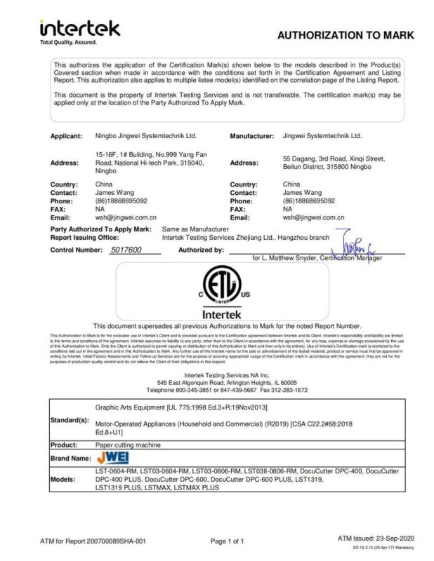 ETL - Ningbo Jingwei Systemtechnik Ltd.