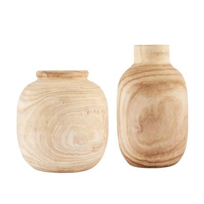 China Paulownia 2 Bottle Wooden Vase Traditional Handmade Wooden Vase Set for Home Decor Parties Wedding Centerpiece for sale