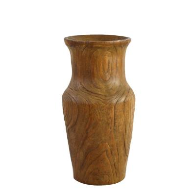 China Traditional Wooden Vases Handmade Design Carved Table Home Decor Handcraft Carving Wooden Planter Vases Elegant Color for sale