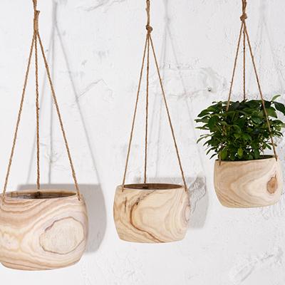 China Pastoral Wooden Flower Plant Pot Outdoor Nature Planter Handmade Wooden Garden Pots Home Decorative for sale