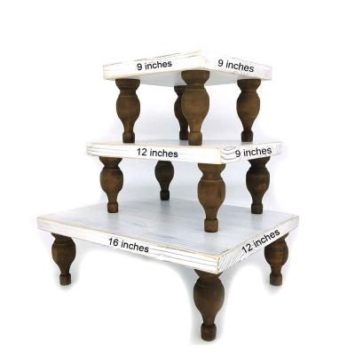 China Riser 3 Tier Tray Wooden Home Farmhouse Decor Cafe Risers Tray Decor Items Shabby Chic Farmhouse Decoration for sale