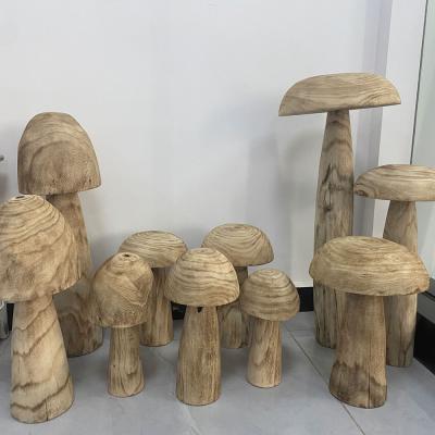 China Large Traditional Thick Wooden Mushroom Garden Ornaments Wooden Decorative Mushroom Garden Mushrooms for sale