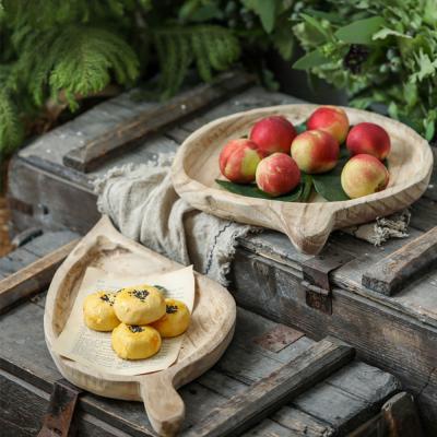 China Traditional Paulownia Leaf Shape Tray Household Ornaments Retro Living Room Tea Tray Fruit Tray for sale