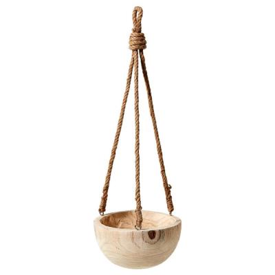 China Traditional Paulownia Wooden Hanging Bowl with Faux Succulent Jute Rope Hanging and Artificial Plants, Ideal for Home, Garden, Office Decor for sale