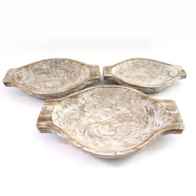 China Rustic 3PCS Wooden Whitewash Breakfast Trays Traditional Serving Trays with Handles for Food Eating Christmas Decor for sale