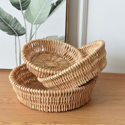 China China Bread Fruit Willow Basket Handwoven Fruit Vegetables Wicker Serving Basket Woven Stackable Set of 3 for sale