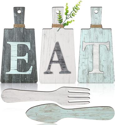 China Minimalist Cutting Board Eat Sign Set Rustic Primitive Country Farmhouse Kitchen Wall Decor Art Kitchen Eat Sign Fork and Spoon for sale