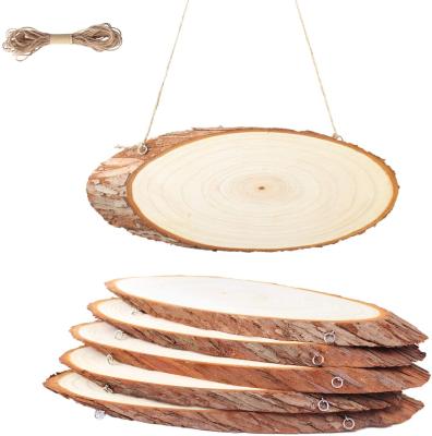 China China Natural Wood Slices 10-12 Inch Unfinished Oval Wooden Slices With Rope For Street Sign Billboard Decorations for sale